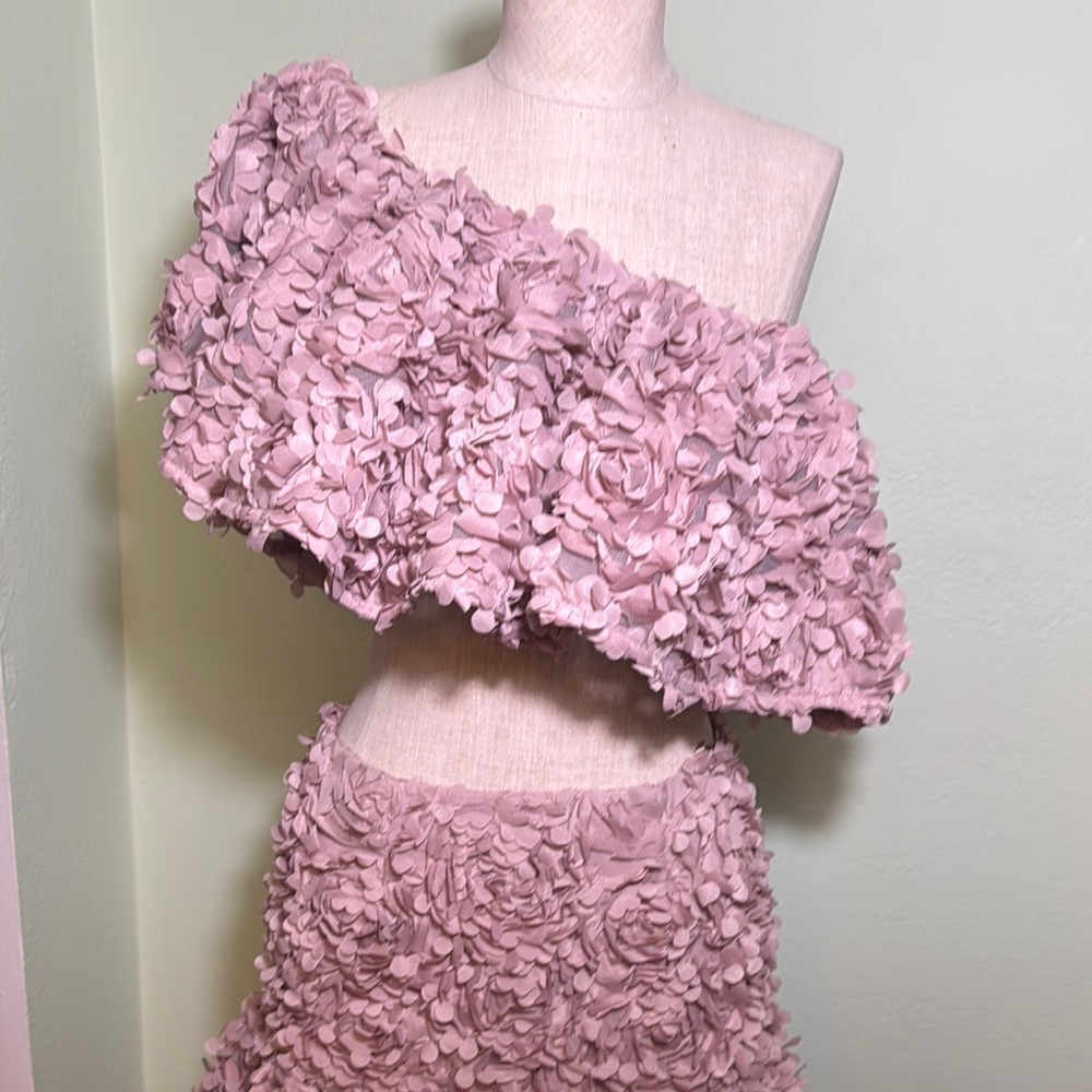 ASOS Luxe size 2 Floral Lace Bardot top skirt Set in Pink mauve - Picture 6 of 16